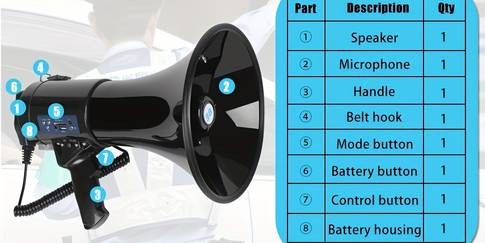BS 50W Portable USB Loudspeaker & Megaphone Powerful Sound, Detachable Mic & Recording Playback for Any Event
