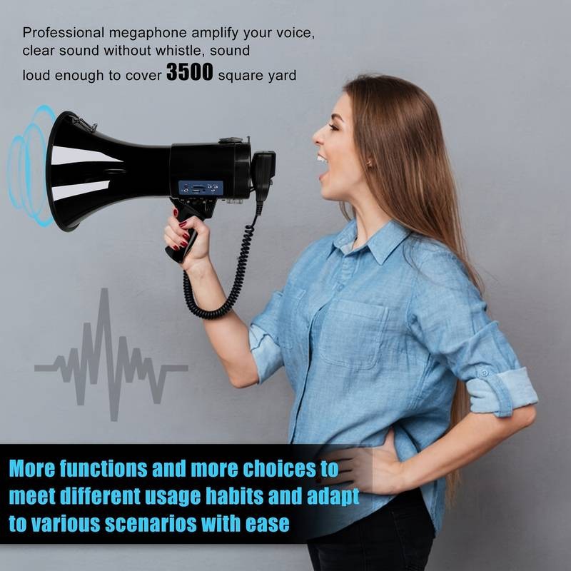 BS 50W Portable USB Loudspeaker & Megaphone Powerful Sound, Detachable Mic & Recording Playback for Any Event