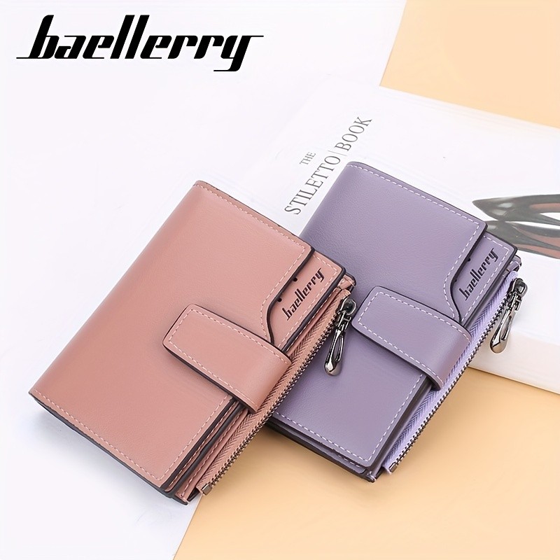 BAELLERRY Minimalist Solid-Color Short Wallet Unisex Casual Coin Purse & Multifunctional Credit Card Holder