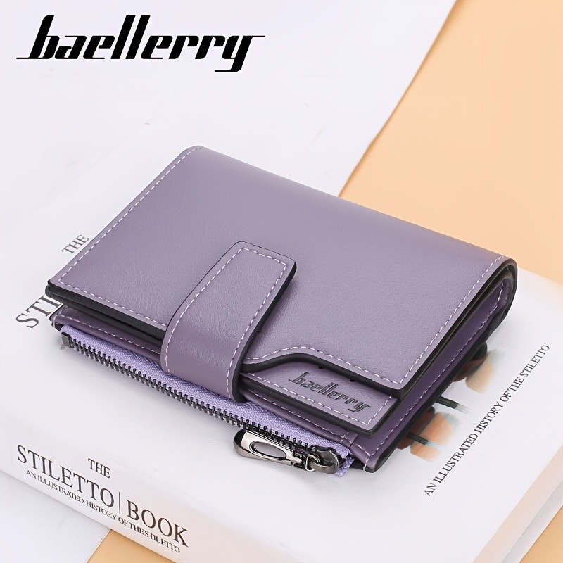 BAELLERRY Minimalist Solid-Color Short Wallet Unisex Casual Coin Purse & Multifunctional Credit Card Holder