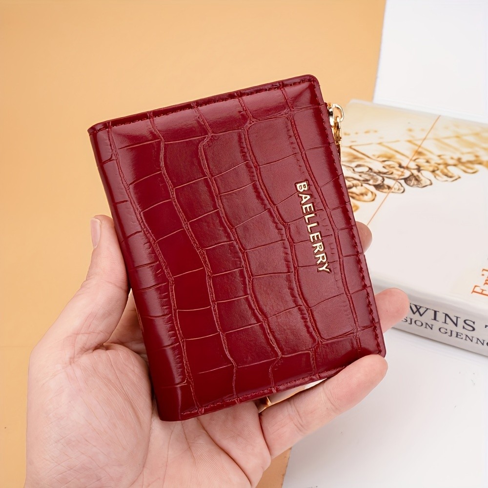 BAELLERRY Womens Compact Wallet  Short Embossed Stone-Pattern Wallet with Snap Closure, Zipper Coin Pocket & Credit Card Slots