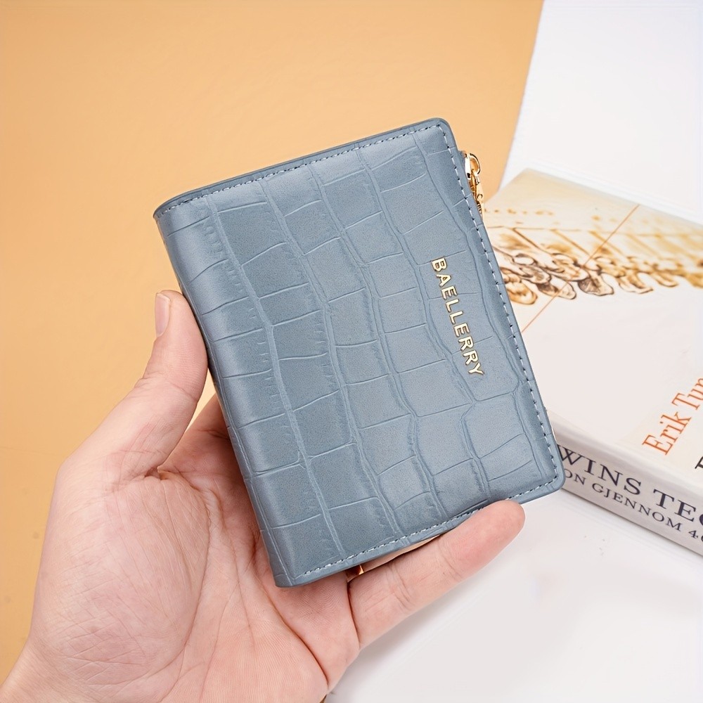 BAELLERRY Womens Compact Wallet  Short Embossed Stone-Pattern Wallet with Snap Closure, Zipper Coin Pocket & Credit Card Slots