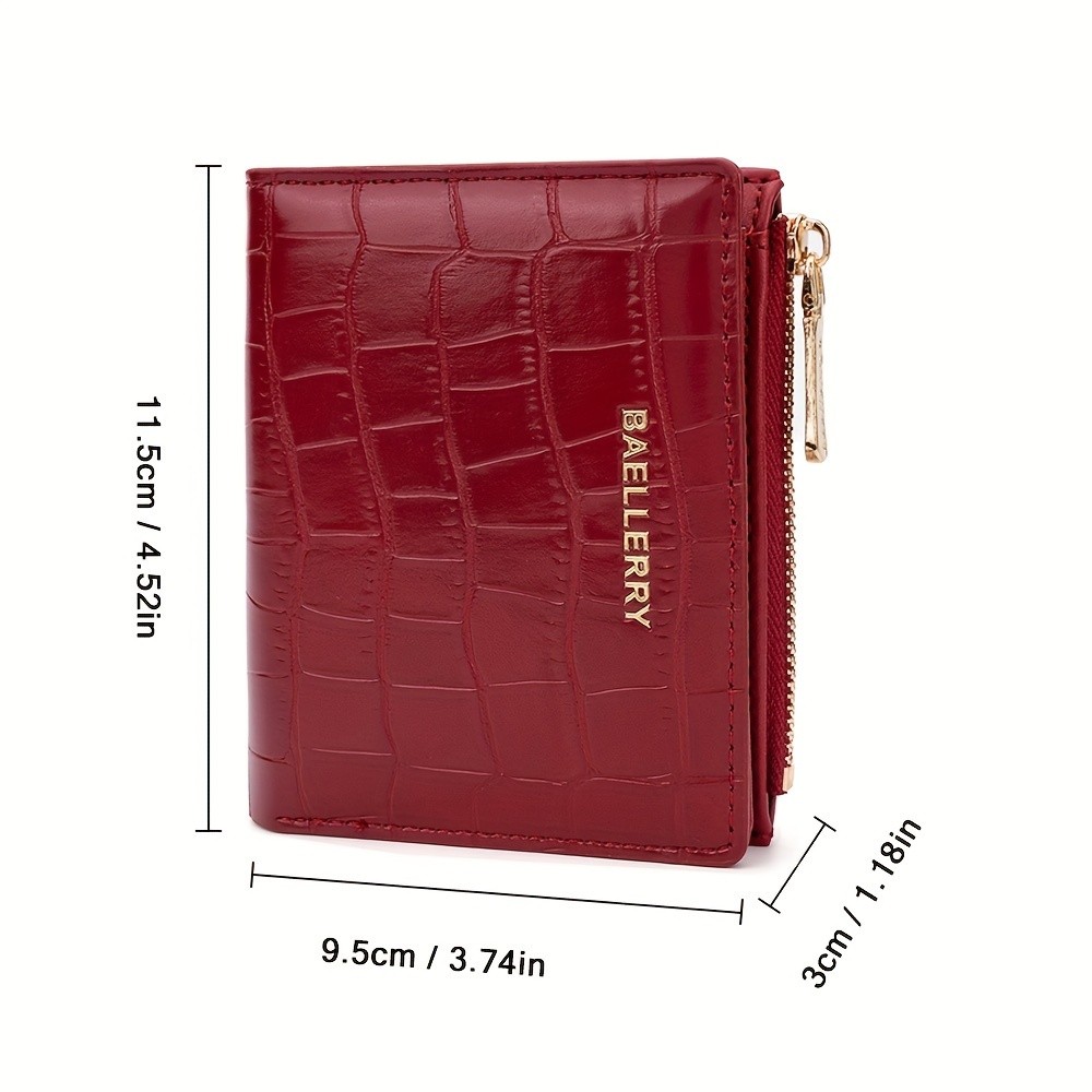 BAELLERRY Womens Compact Wallet  Short Embossed Stone-Pattern Wallet with Snap Closure, Zipper Coin Pocket & Credit Card Slots