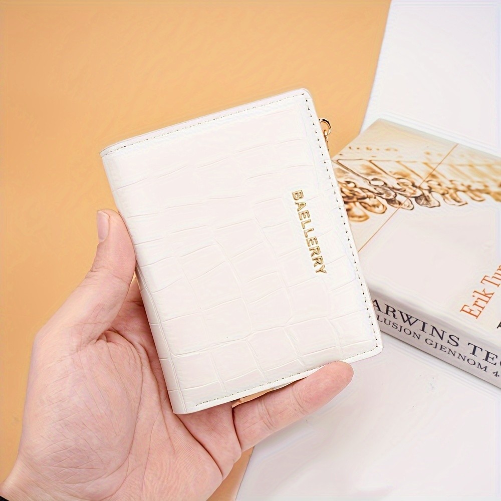 BAELLERRY Womens Compact Wallet  Short Embossed Stone-Pattern Wallet with Snap Closure, Zipper Coin Pocket & Credit Card Slots