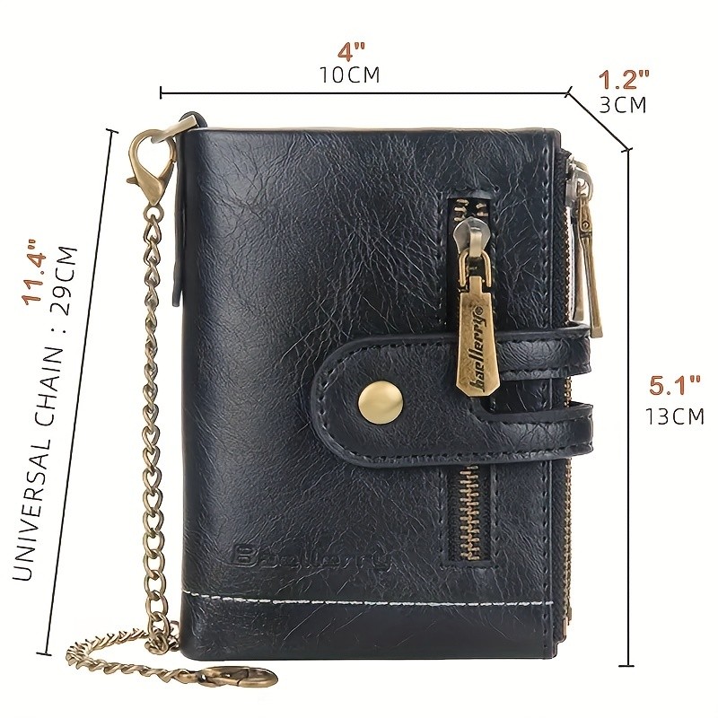 BAELLERRY Mens Business Retro Short Wallet  Faux Leather Multi-Card Double-Pull Bank Card Holder