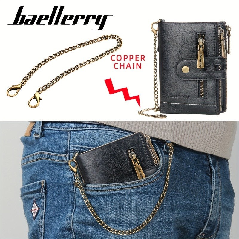 BAELLERRY Mens Business Retro Short Wallet  Faux Leather Multi-Card Double-Pull Bank Card Holder