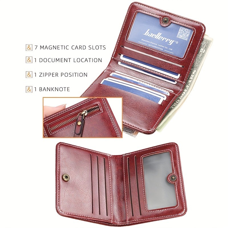 BAELLERRY Womens Slim Wallet  IC Magnetic Closure, Double-Fold Billfold, Zipper Coin Pocket & Multi-Card Holder