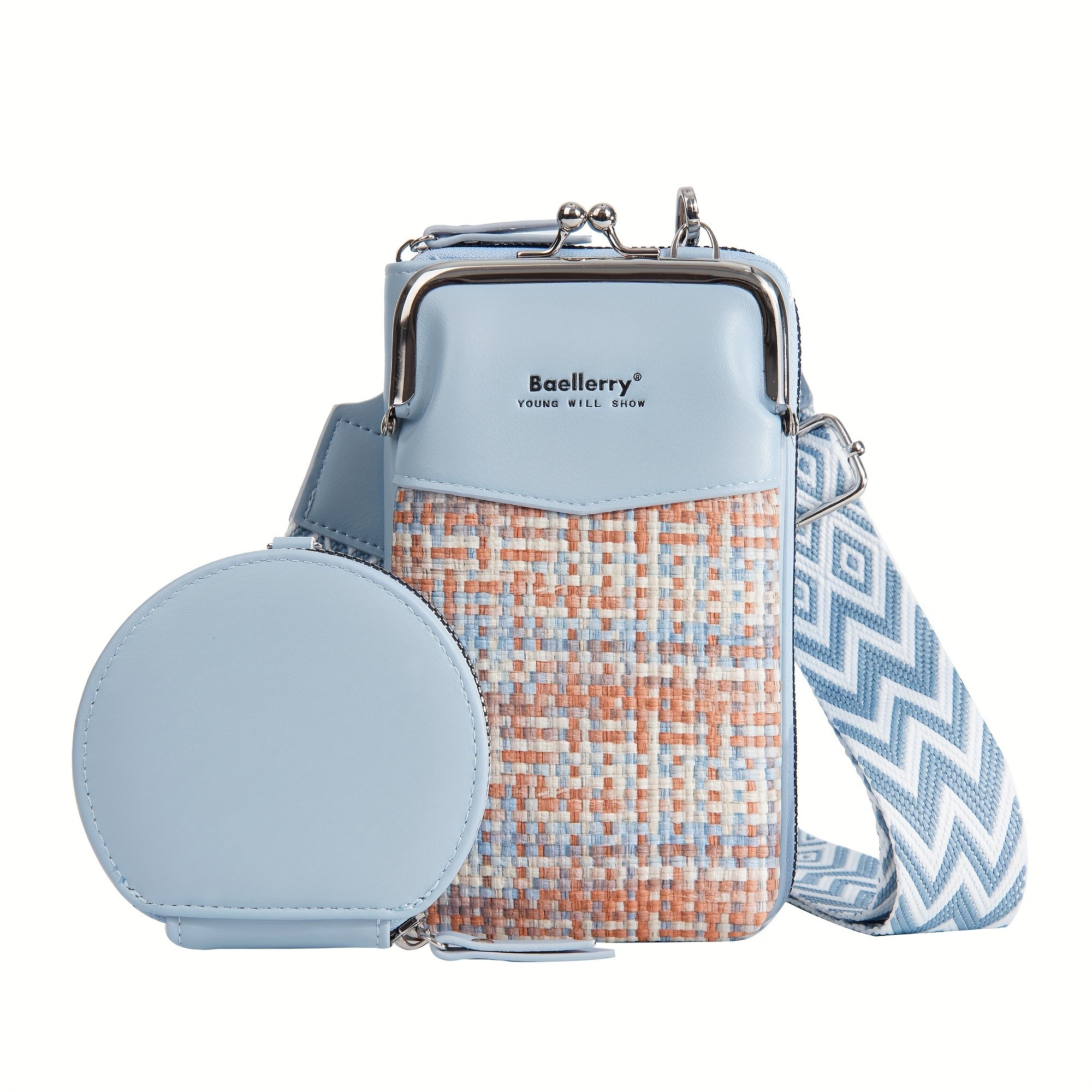 BAELLERRY Womens Mini Crossbody Bag  Stylish Synthetic Shoulder Bag with Vibrant Yellow & Orange Zigzag Strap