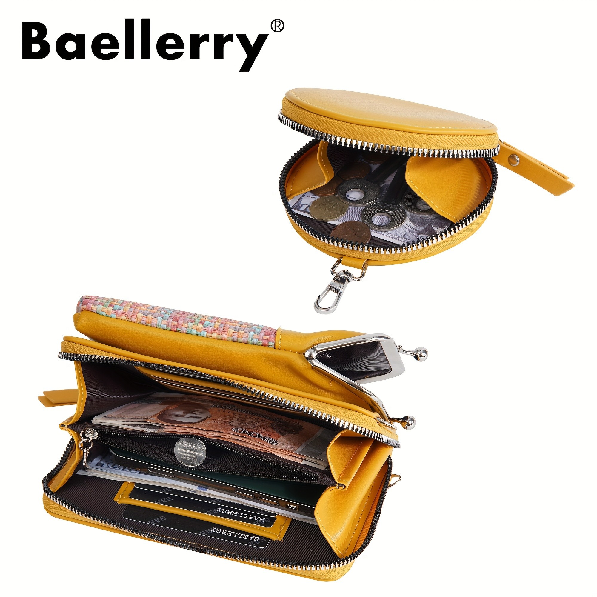 BAELLERRY Womens Mini Crossbody Bag  Stylish Synthetic Shoulder Bag with Vibrant Yellow & Orange Zigzag Strap