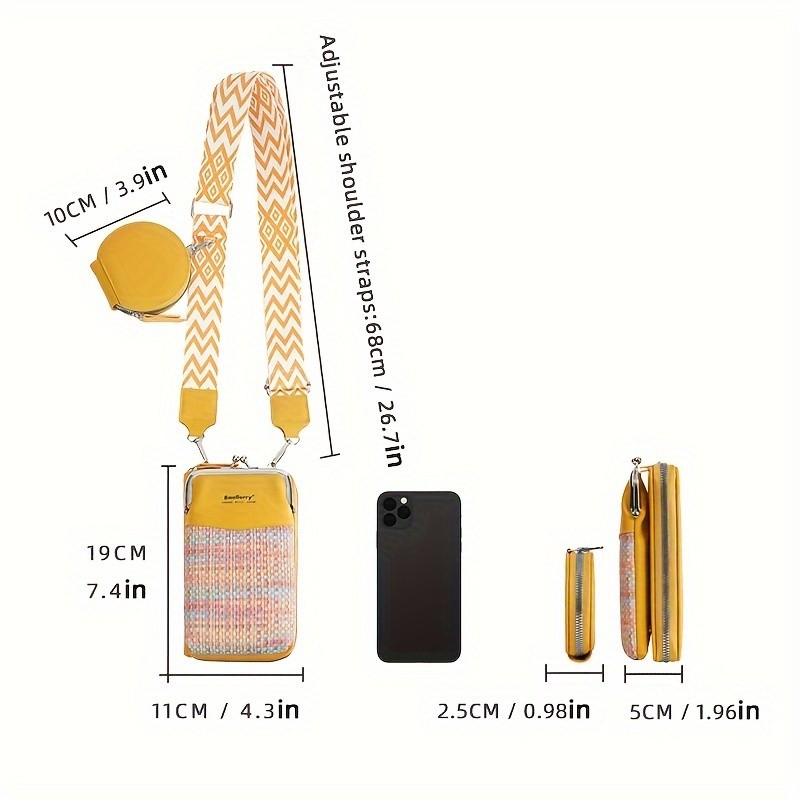 BAELLERRY Womens Mini Crossbody Bag  Stylish Synthetic Shoulder Bag with Vibrant Yellow & Orange Zigzag Strap