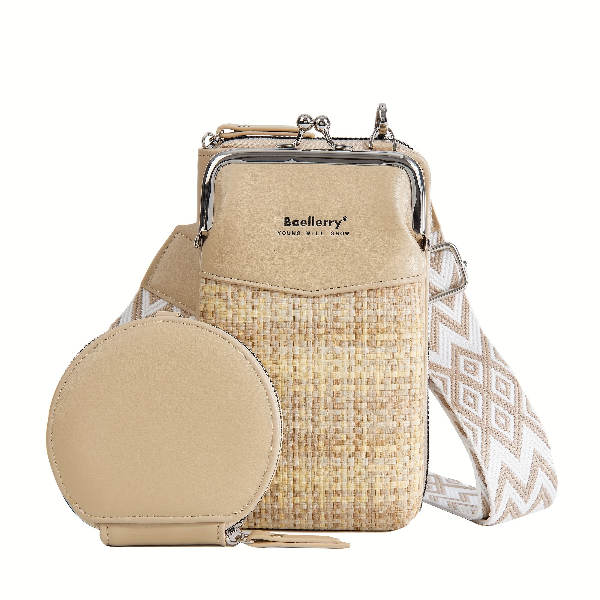 BAELLERRY Womens Mini Crossbody Bag  Stylish Synthetic Shoulder Bag with Vibrant Yellow & Orange Zigzag Strap