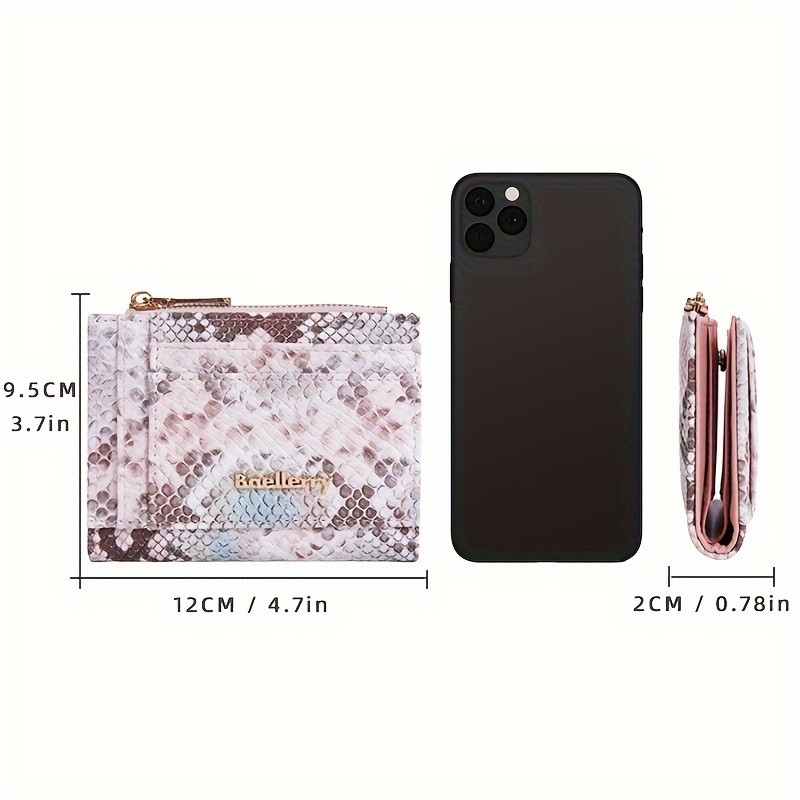 BAELLERRY Mini Womens Wallet  Snake Pattern Short Wallet with Multi-Card Slots, Press Buckle, Money Clip & Zipper Coin Purse