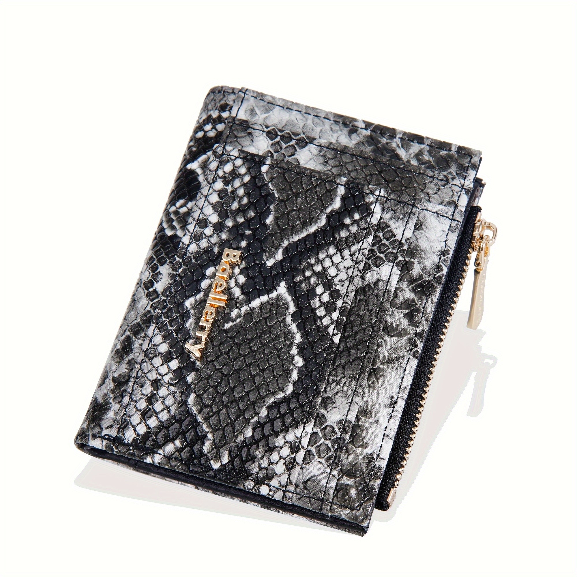 BAELLERRY Mini Womens Wallet  Snake Pattern Short Wallet with Multi-Card Slots, Press Buckle, Money Clip & Zipper Coin Purse