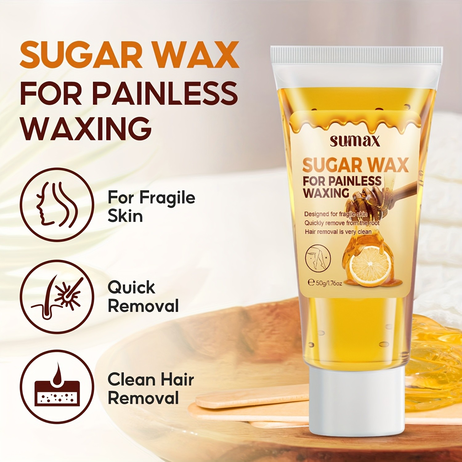 SUMAX Lemon & Honey Hair Removal Wax  Gentle 50g Formula with Plant-Based Squalane for Face & Body