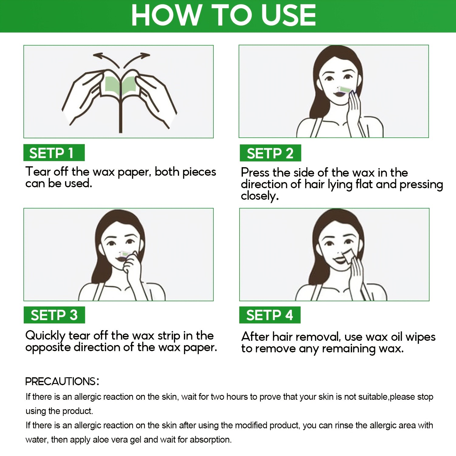 SUMAX 72pcs Aloe Vera Facial Wax Strips  Quick, Moisturizing & Easy Hair Removal for Face & Body