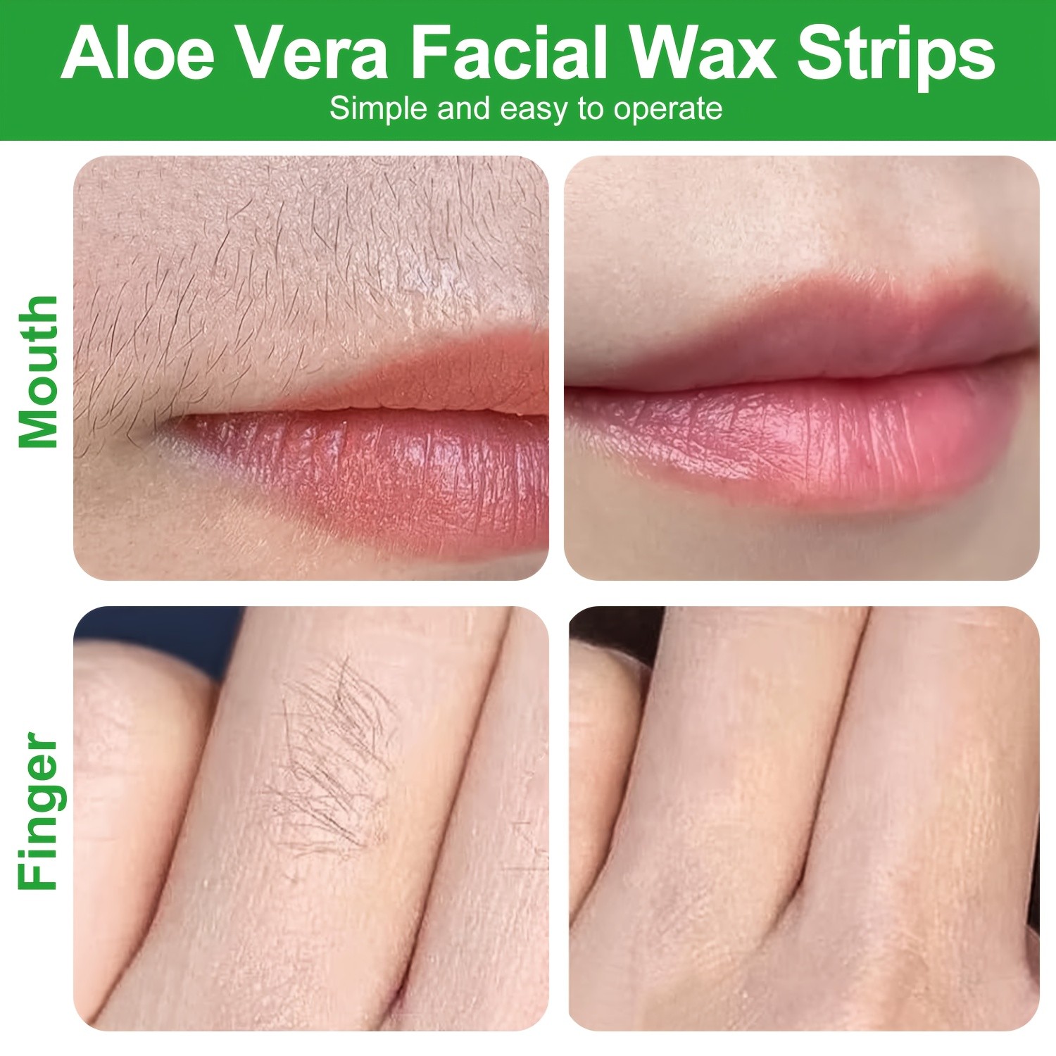 SUMAX 72pcs Aloe Vera Facial Wax Strips Quick, Moisturizing & Easy Hair Removal for Face & Body