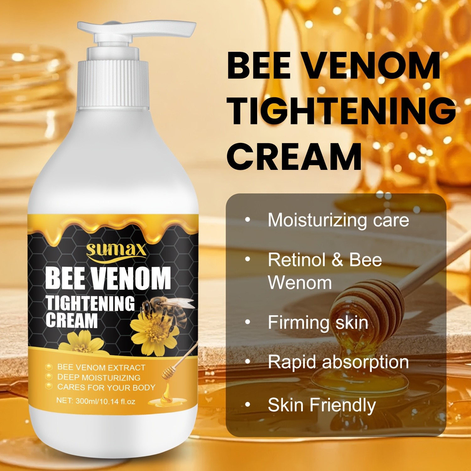 SUMAX Bee Venom Firming Cream 300ml Moisturizing Body Lotion for Firm, Smooth & Sculpted Skin