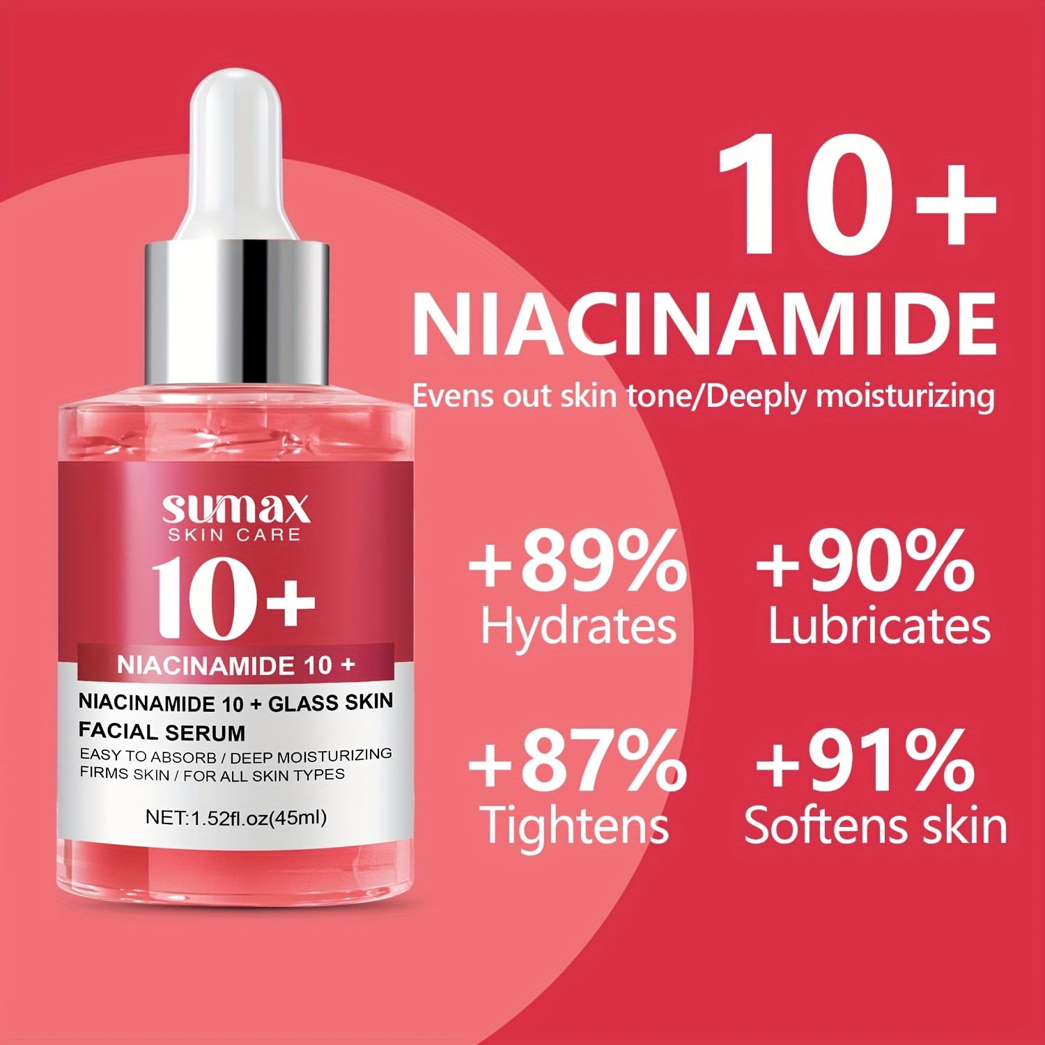 SUMAX Niacinamide 10+ Glass Serum  Alcohol-Free Hydrating & Brightening Facial Serum with Retinol, HA & Glycerin