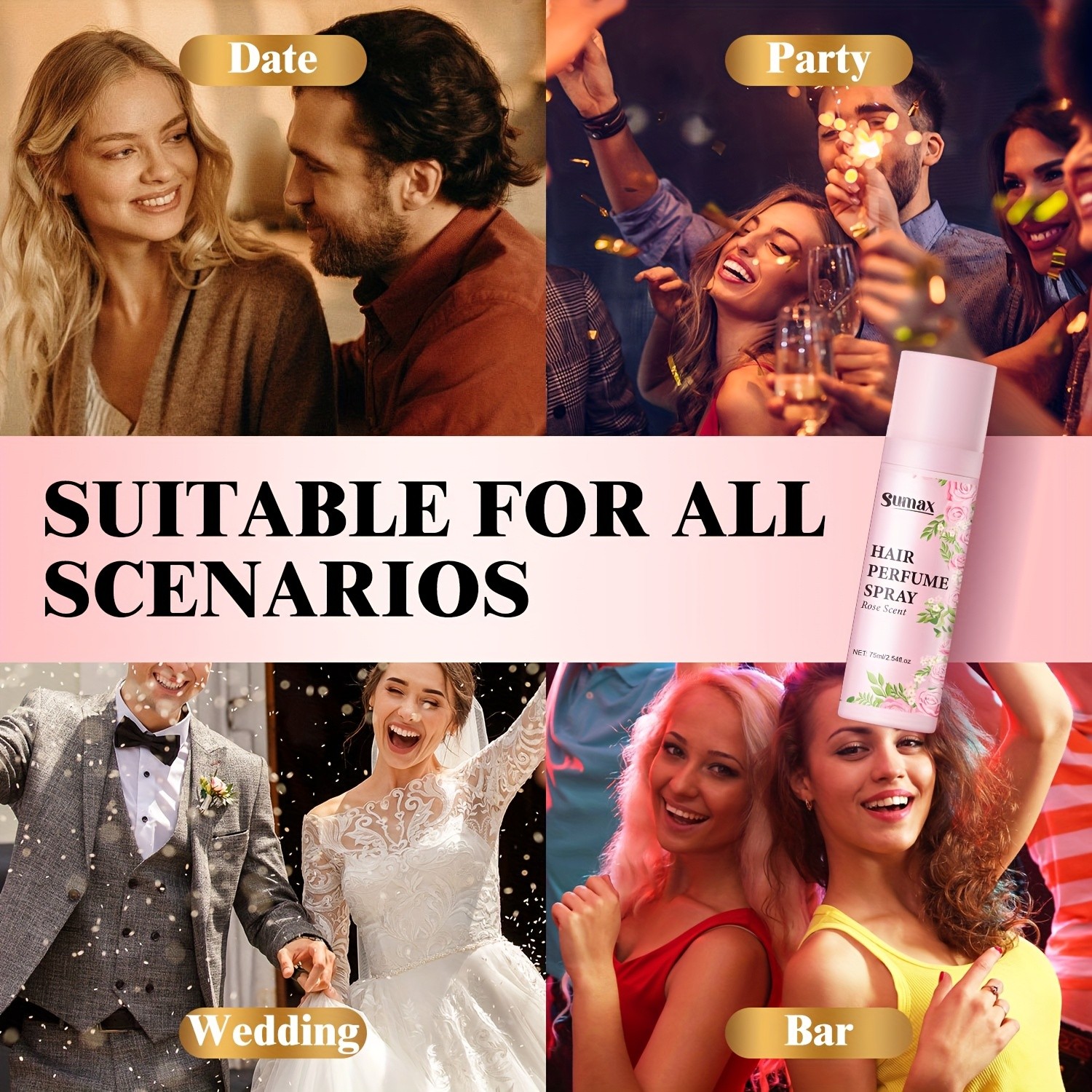 SUMAX Rose Hair Perfume Spray  75ml Long-Lasting Floral Mist for Hair & Body with Plant-Based Squalane