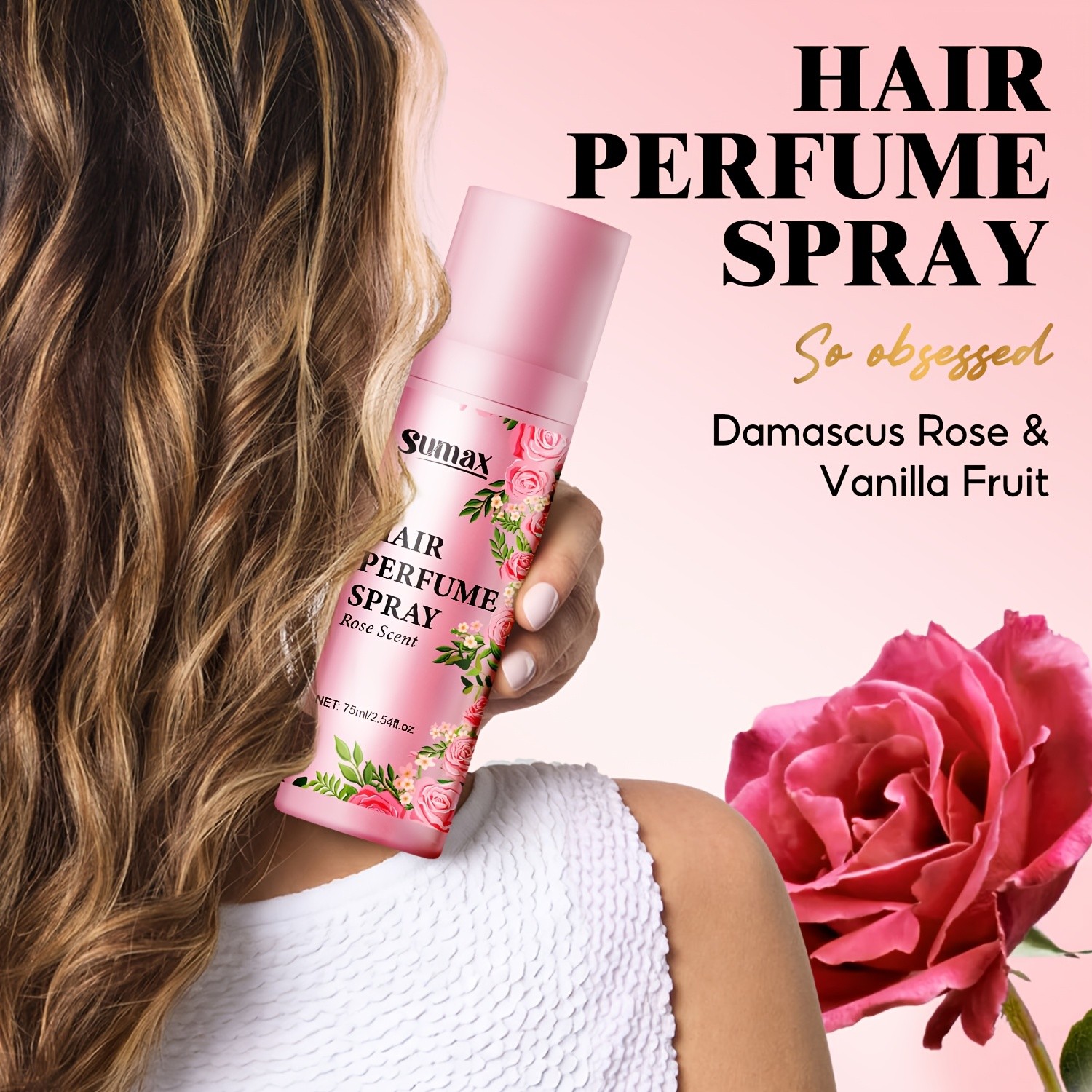 SUMAX Rose Hair Perfume Spray  75ml Long-Lasting Floral Mist for Hair & Body with Plant-Based Squalane