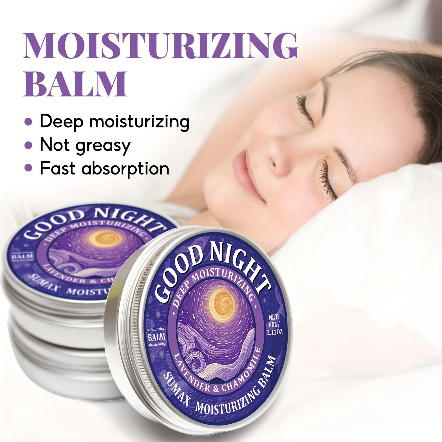 SUMAX Good Night Balm 60g Lavender, Chamomile, Coconut & Jojoba Oil Moisturizing Night Balm (Alcohol-Free)