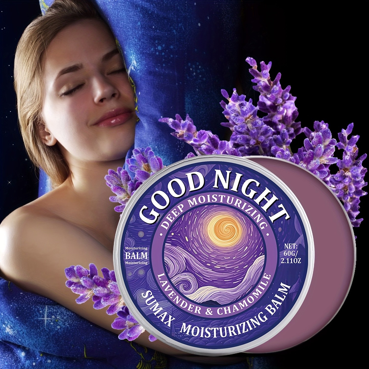 SUMAX Good Night Balm 60g Lavender, Chamomile, Coconut & Jojoba Oil Moisturizing Night Balm (Alcohol-Free)