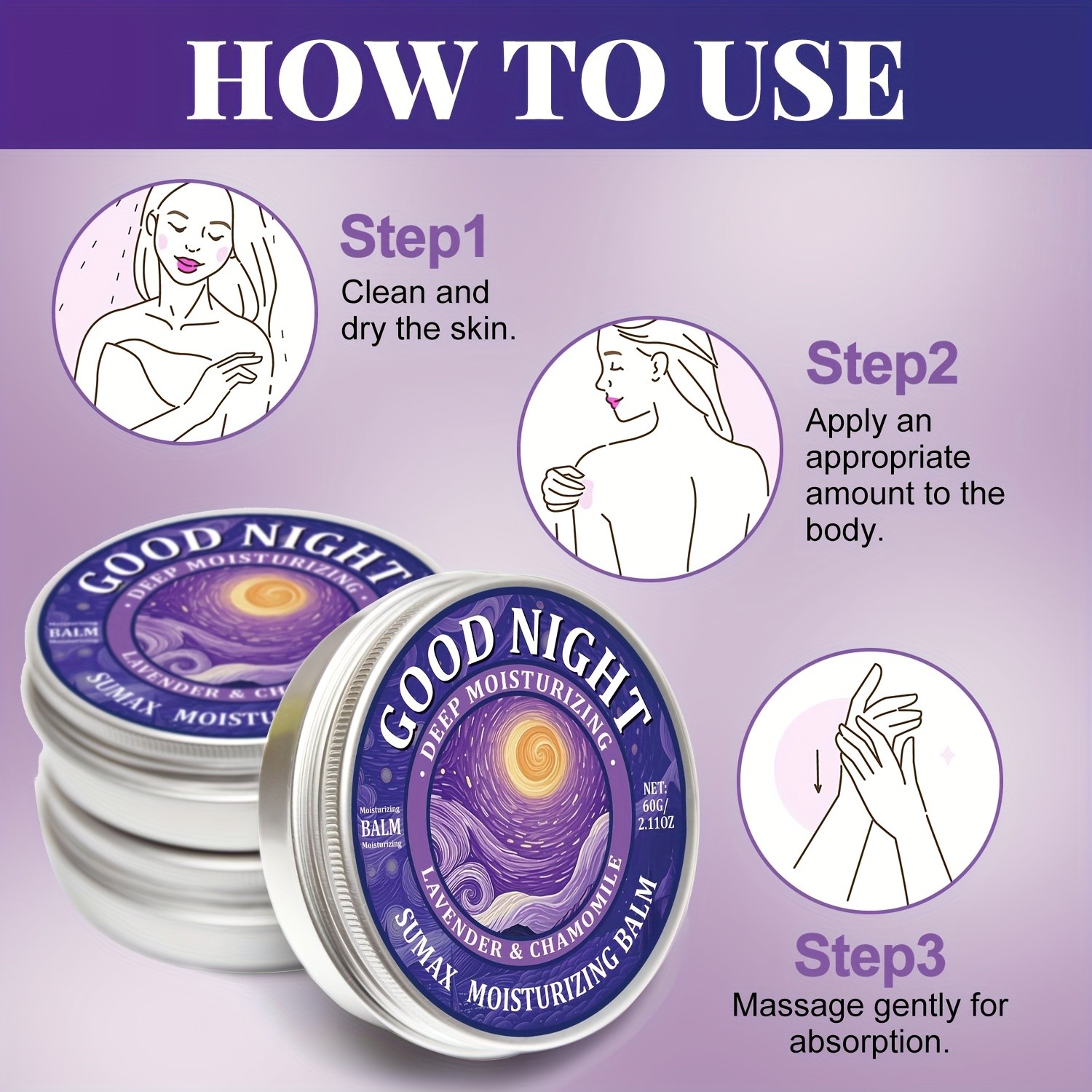 SUMAX Good Night Balm 60g Lavender, Chamomile, Coconut & Jojoba Oil Moisturizing Night Balm (Alcohol-Free)