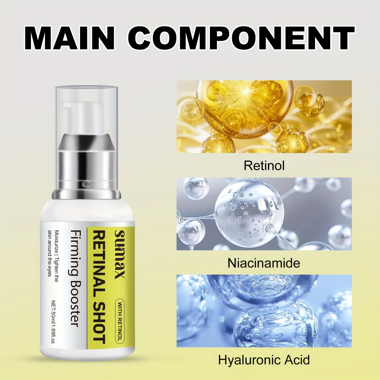 SUMAX Retinol Eye Cream 50ml White Press Bottle, Hydrating & Moisturizing Eye & Face Serum for All Skin Types