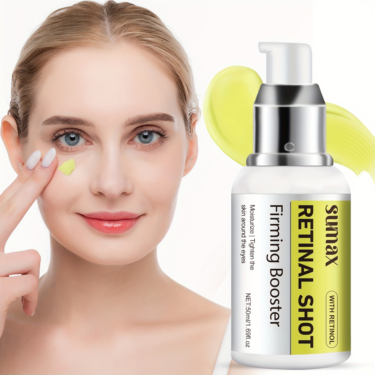 SUMAX Retinol Eye Cream 50ml White Press Bottle, Hydrating & Moisturizing Eye & Face Serum for All Skin Types
