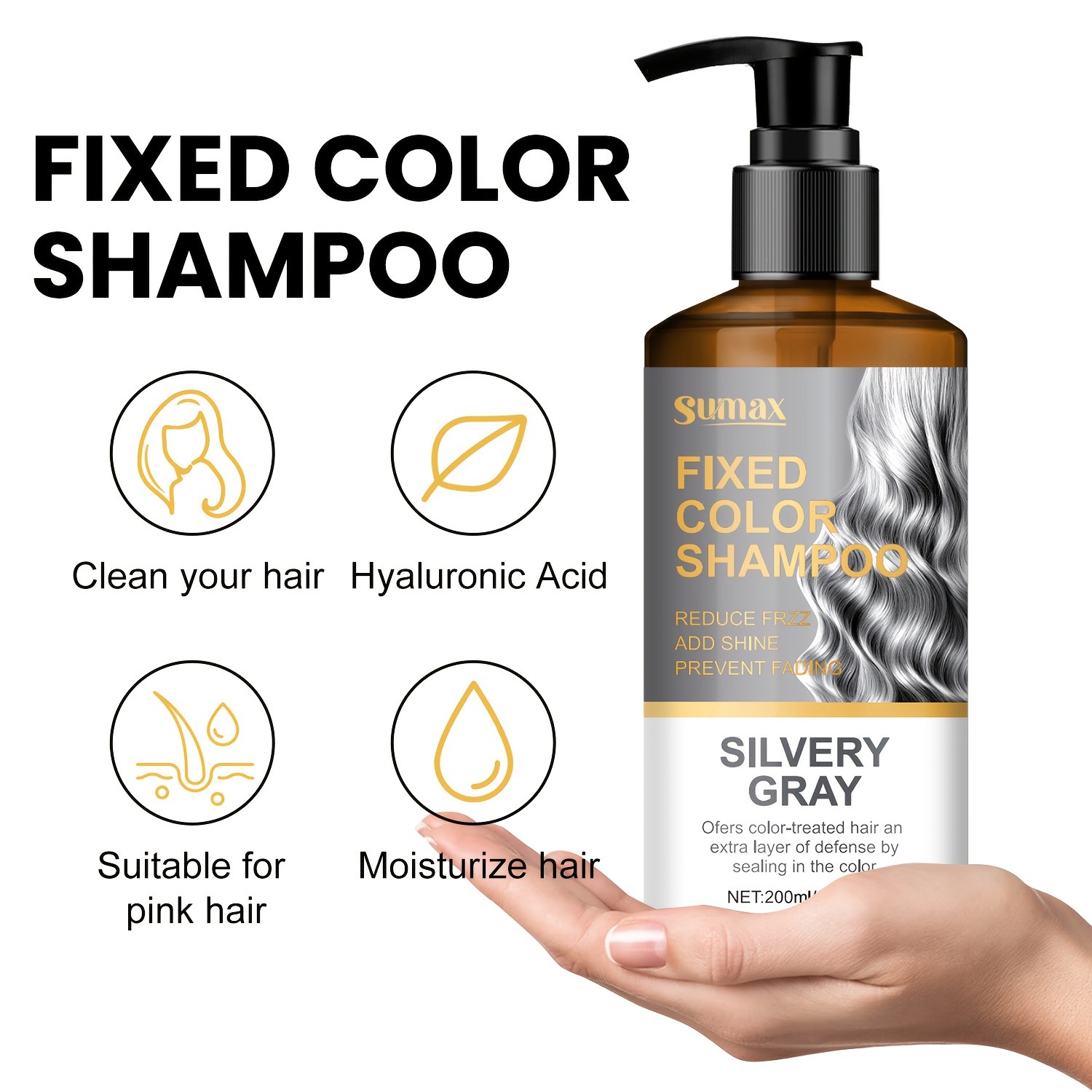 SUMAX 200ml Silvery Grey / Smoke Grey Color-Locking Shampoo  Long-Lasting Uniform Color + Hair Dye Formula