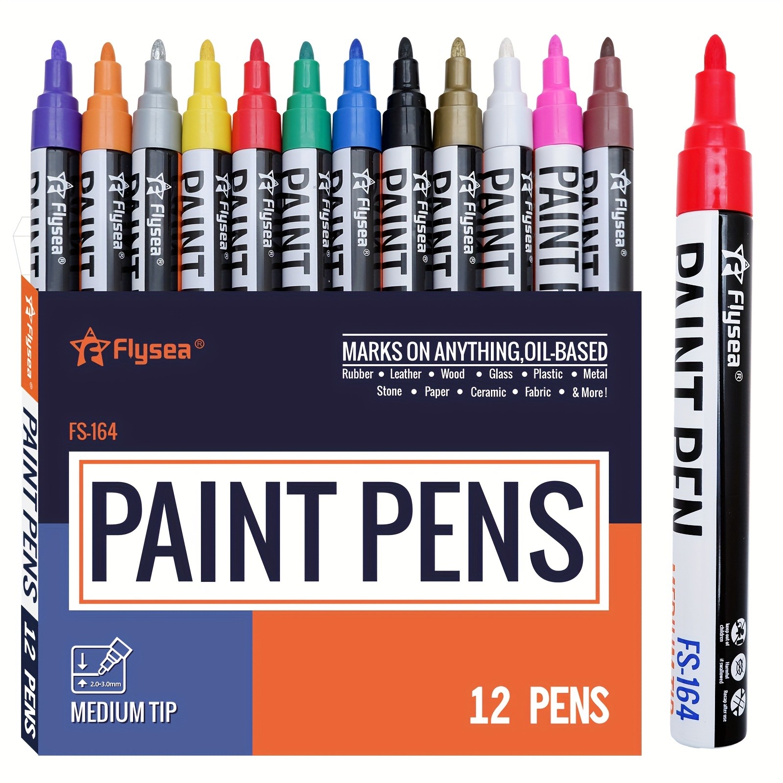 FLYSEA Paint Marker Pens Permanent, Quick-Dry Multi-Surface Painting Set for Rocks, Wood, Fabric, Plastic, Canvas, Glass & DIY Crafts