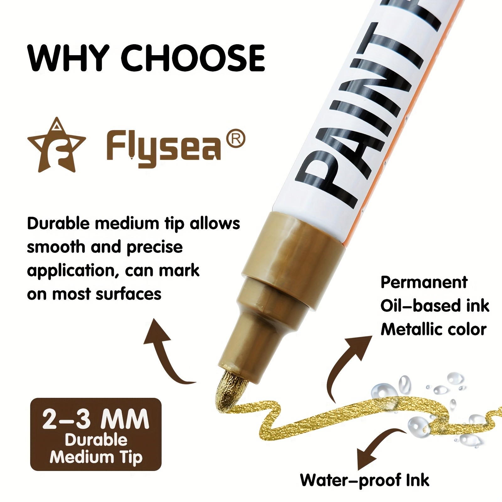 FLYSEA Paint Marker Pens Permanent, Quick-Dry Multi-Surface Painting Set for Rocks, Wood, Fabric, Plastic, Canvas, Glass & DIY Crafts