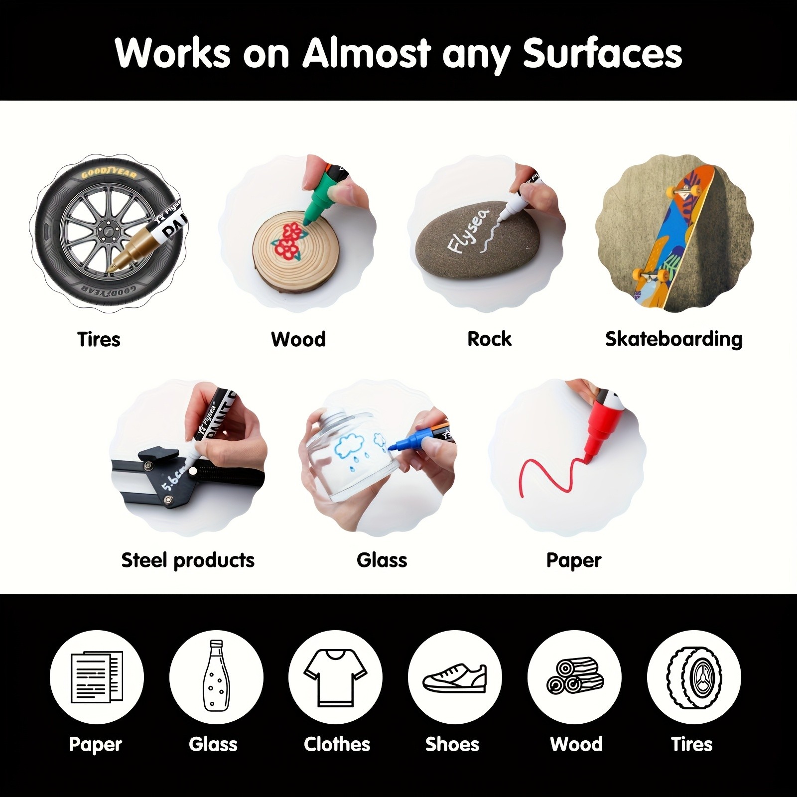 FLYSEA Paint Marker Pens Permanent, Quick-Dry Multi-Surface Painting Set for Rocks, Wood, Fabric, Plastic, Canvas, Glass & DIY Crafts