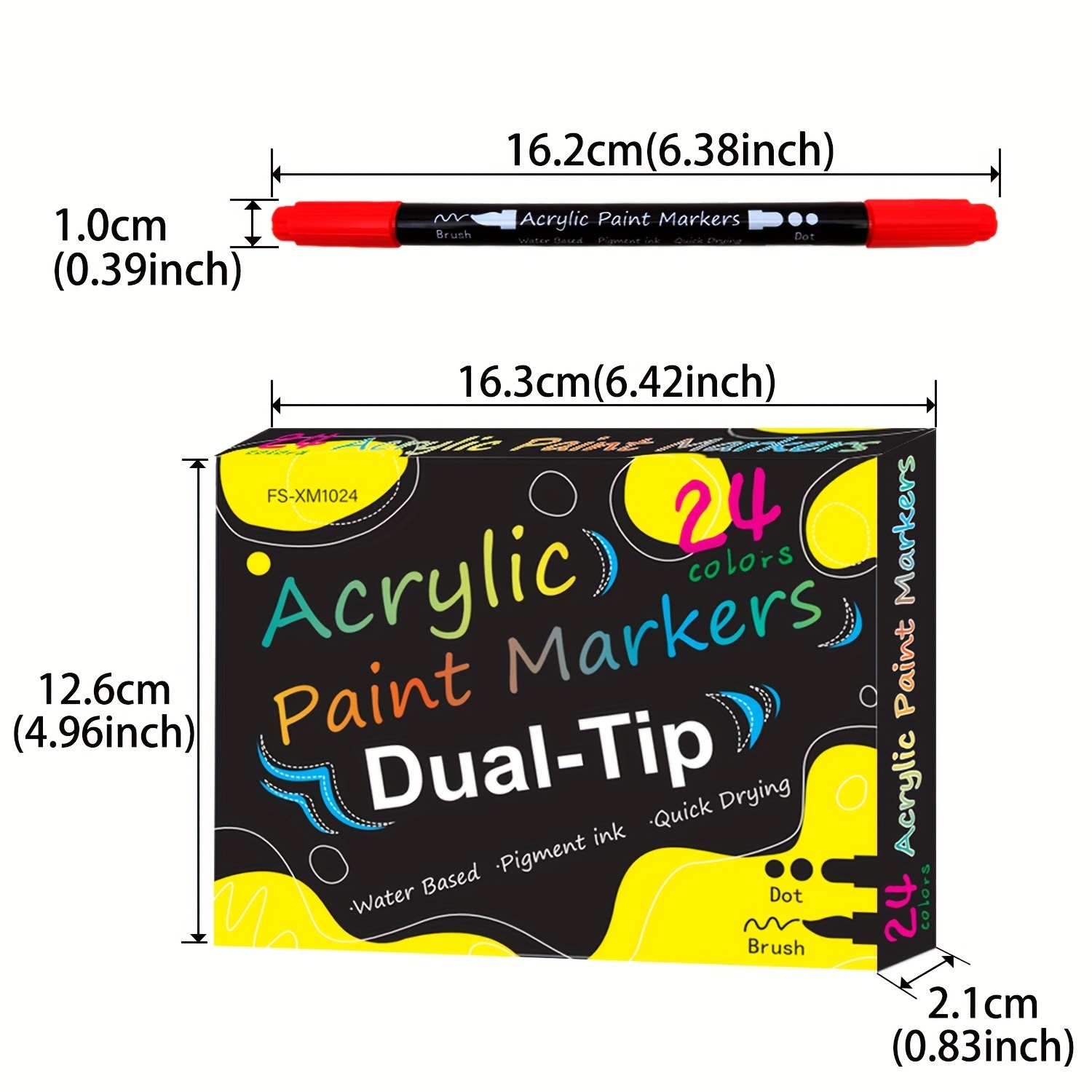 FLYSEA 24pcs Dual-Tip Acrylic Paint Markers  Brush Tip + Dot Tip Water-Based Markers for Christmas Cards, Rock Painting, Wood & Canvas