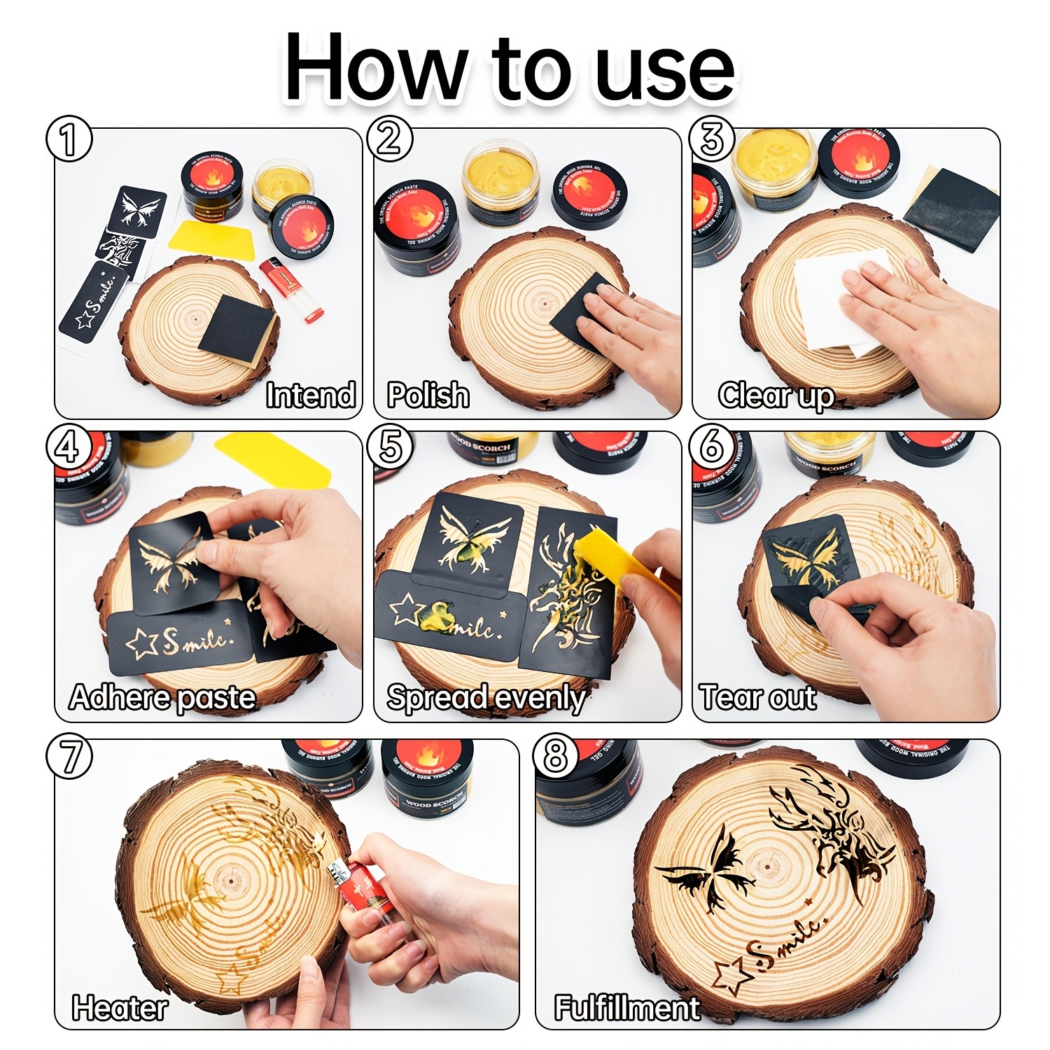 FLYSEA Scorch Burning Gel 4oz (120ml) Easy DIY Craft Gel for Wood Branding, Stenciling & Detailed Art Patterns