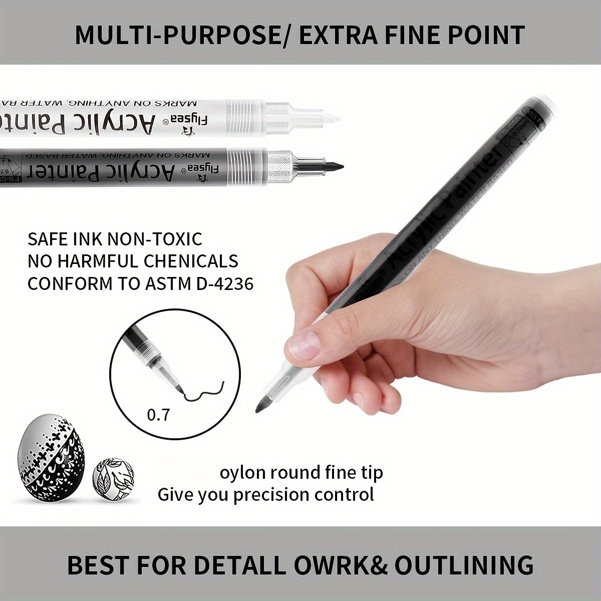 FLYSEA 6pcs Waterproof Water-Based Acrylic Paint Markers  Heavy-Duty Vibrant Paint Pens for Rock, Ceramic, Glass, Wood & Plastic