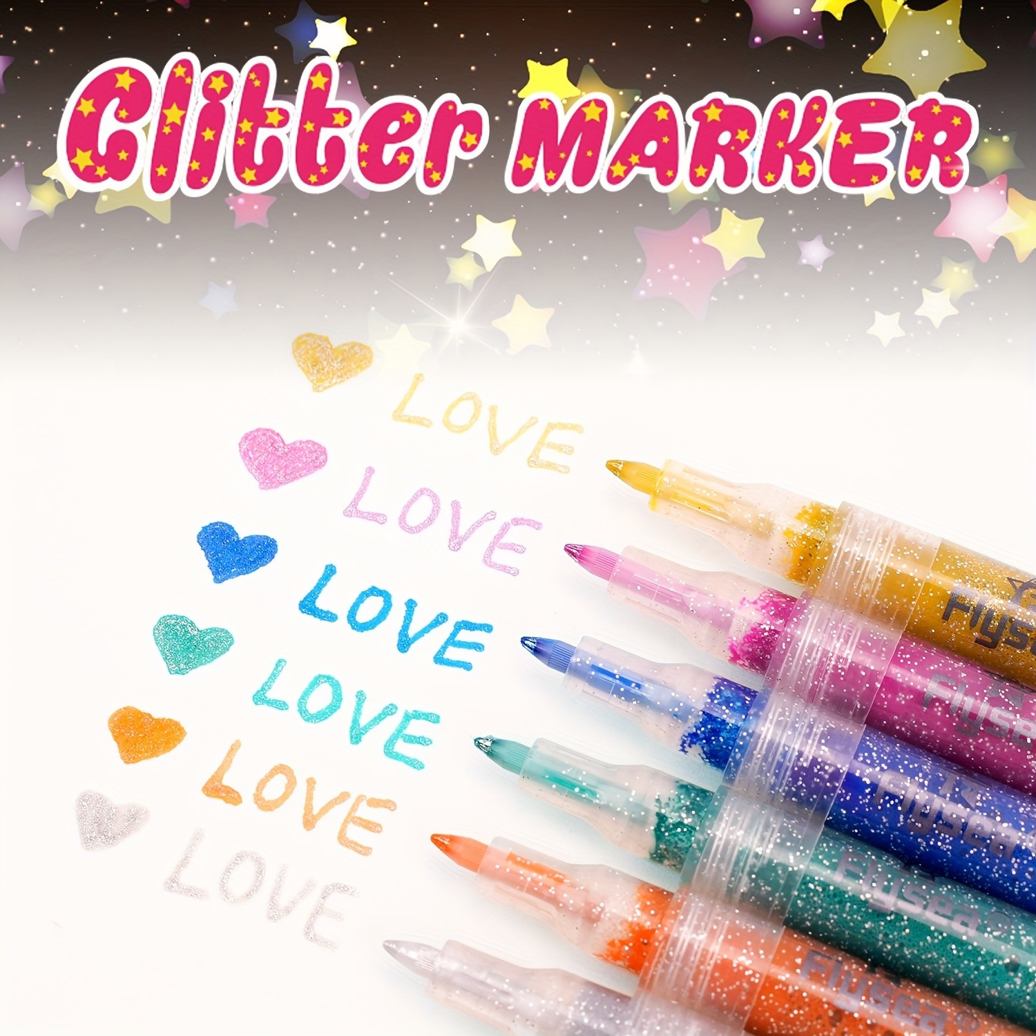 FLYSEA 12pcs 0.7mm Fine Tip Glitter Acrylic Marker Pens Water-Based Glitter Ink for Scrapbooks, Writing & Multi-Surface Art