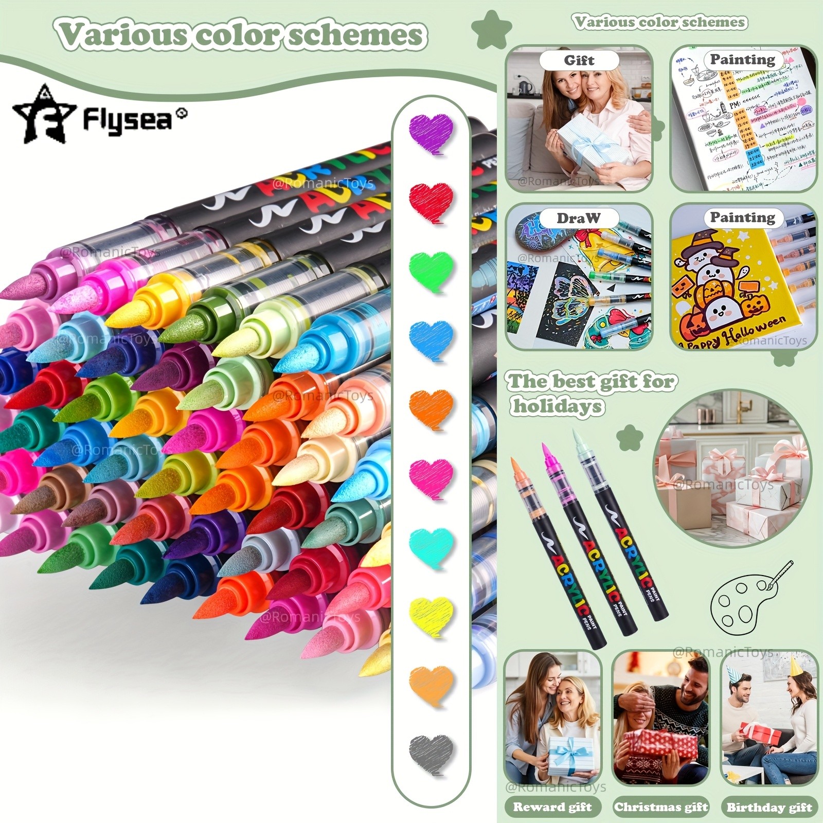 FLYSEA 72-Color Straight Liquid Acrylic Marker Set  High-End Stackable Ink Pens for Office, Crafts & Professional Art Painting