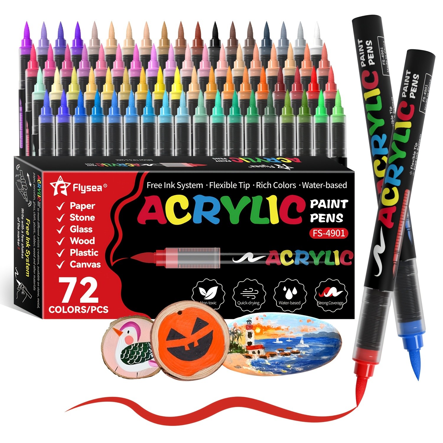 FLYSEA 72-Color Straight Liquid Acrylic Marker Set  High-End Stackable Ink Pens for Office, Crafts & Professional Art Painting