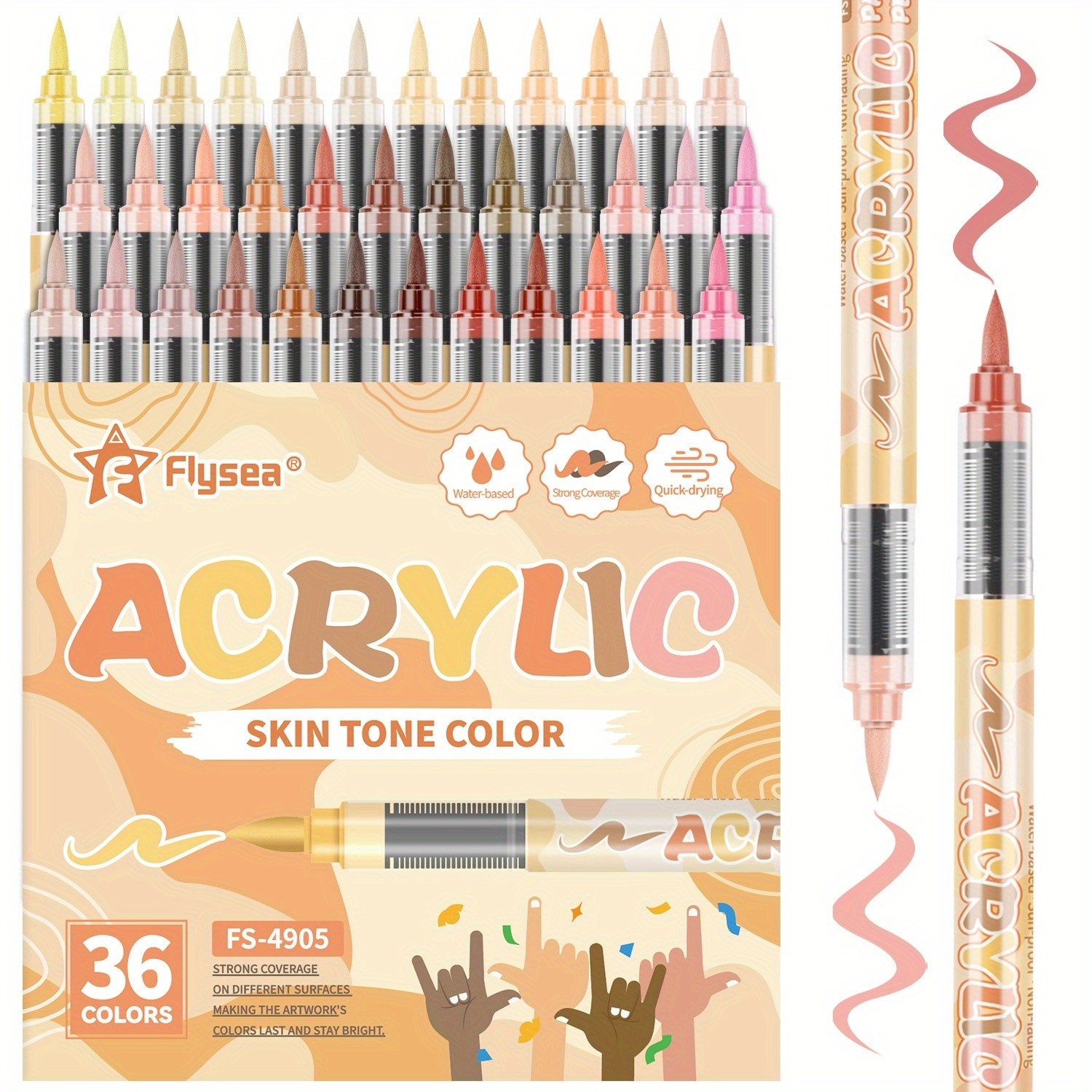 FLYSEA 24/36 Colors Acrylic Marker Set  Vibrant Water-Based Brush Pens for Professional Painting & Creative Projects