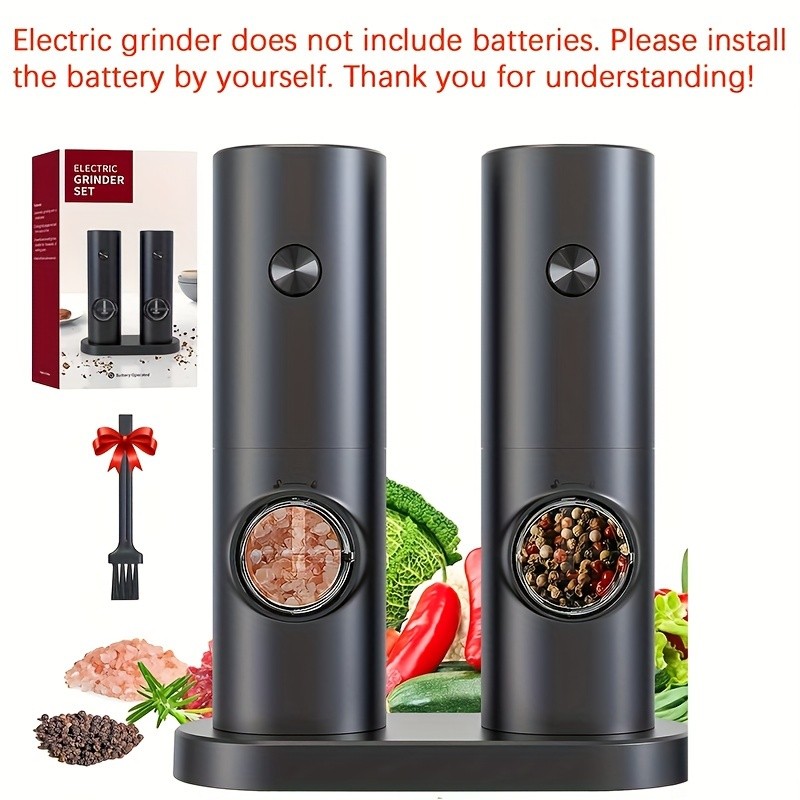 YUMIPLUS Electric Salt & Pepper Grinder Set  Automatic Battery-Operated Mills with Adjustable Coarseness, One-Handed Use & LED Light