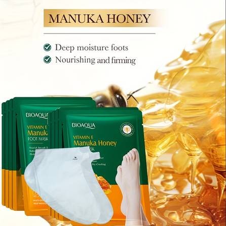 10 Pairs Vitamin E & Manuka Honey Foot Masks Deep Moisturising & Nourishing Treatment for Dry, Cracked Feet