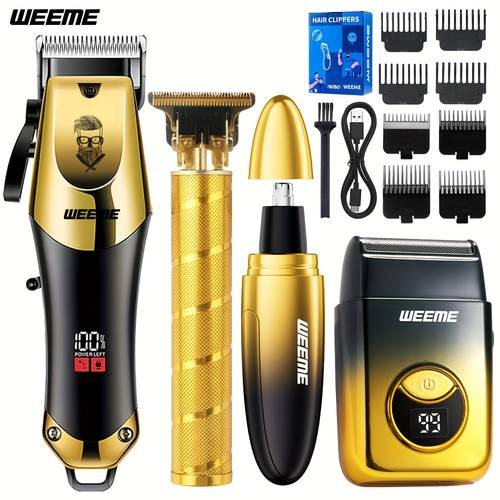WEEME 4-Piece Mens Electric Hairdresser Set  Complete Grooming Kit for Haircuts, Shaving, Sculpting & Nose/Eyebrow Trimming