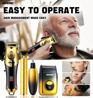 WEEME 4-Piece Mens Electric Hairdresser Set  Complete Grooming Kit for Haircuts, Shaving, Sculpting & Nose/Eyebrow Trimming