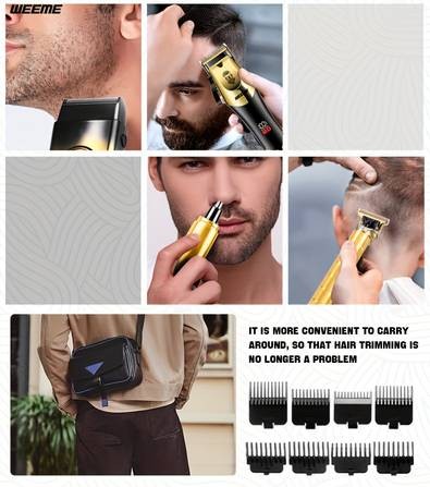 WEEME 4-Piece Mens Electric Hairdresser Set  Complete Grooming Kit for Haircuts, Shaving, Sculpting & Nose/Eyebrow Trimming