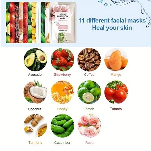 11pcs MOOYAM Fruit Facial Mask Set Fresh Fruit Glow for Your Skin Perfect for At-Ho