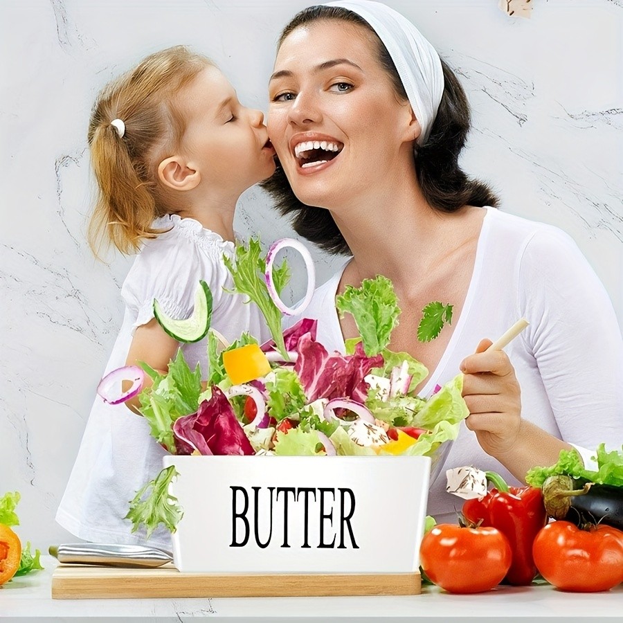 YUMIPLUS Ceramic Butter Dish with Bamboo Lid & Knife Large Airtight Butter Keeper for Kitchen & Pantry Storage