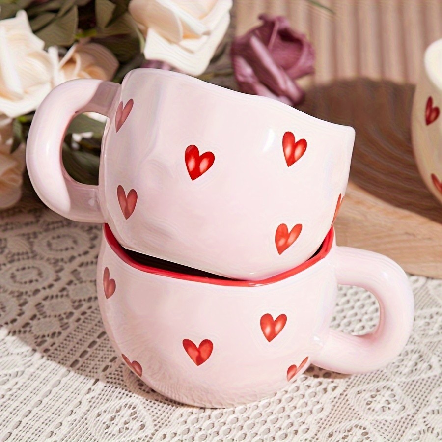 YUMIPLUS Romantic Ceramic Coffee Mug 9.5oz  Heart Pattern Love-Inspired Cup for Couples & Everyday Use