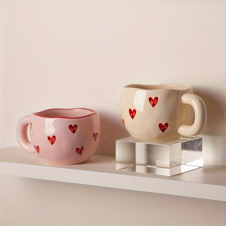 YUMIPLUS Romantic Ceramic Coffee Mug 9.5oz  Heart Pattern Love-Inspired Cup for Couples & Everyday Use