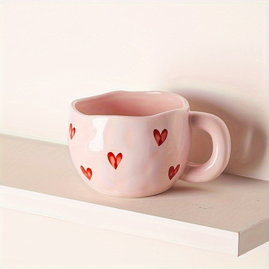 YUMIPLUS Romantic Ceramic Coffee Mug 9.5oz  Heart Pattern Love-Inspired Cup for Couples & Everyday Use